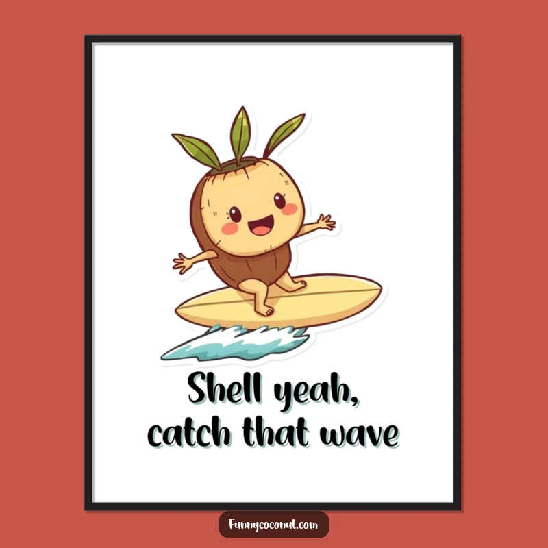 Free Printable Wall Art: Coconut Surfer - Funny Tropical Decor