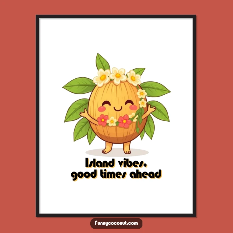 Free Printable Wall Art: Dancing Coconut Lei Tropical Vibes, Downloadable Decor!