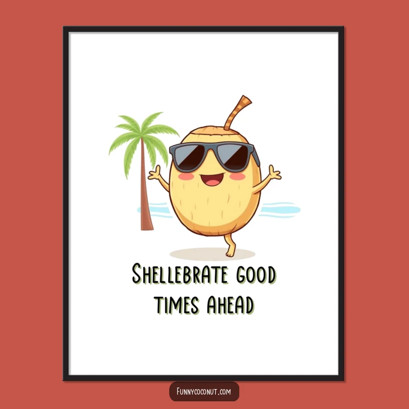 Free Printable Wall Art: Dancing Coconut on Beach, Hilarious Downloadable Tropical Decor