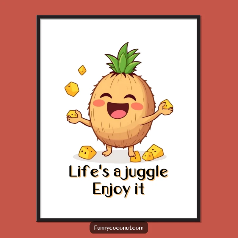 Free Printable Wall Art: Juggling Coconut Pineapples Decor for a Whimsical Kitchen Vibe