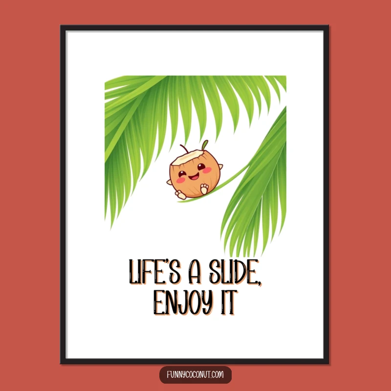Free Printable Coconut Art: Happy Sliding Coconut! Tropical Downloadable Wall Decor.