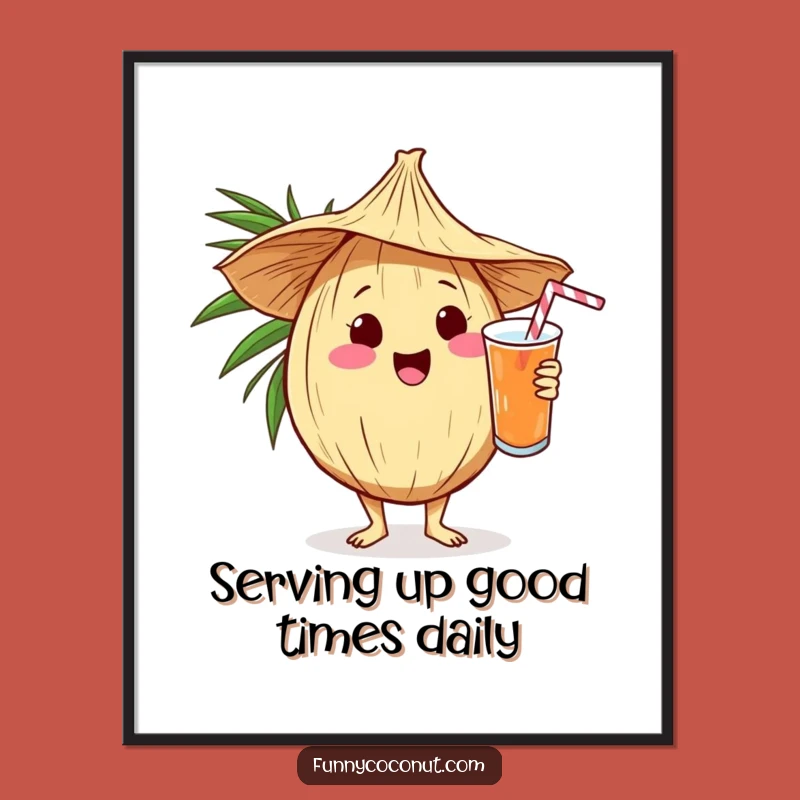 Funny Free Printable Wall Art: Kawaii Coconut Bartender Tropical Vibes - Downloadable Decor