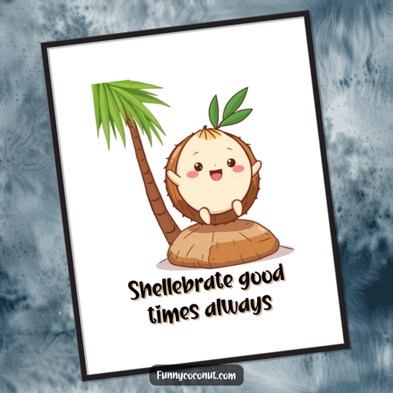 Funny Free Printable Wall Art: A kawaii coconut doing a happy hop, bringing playful energy and decor.