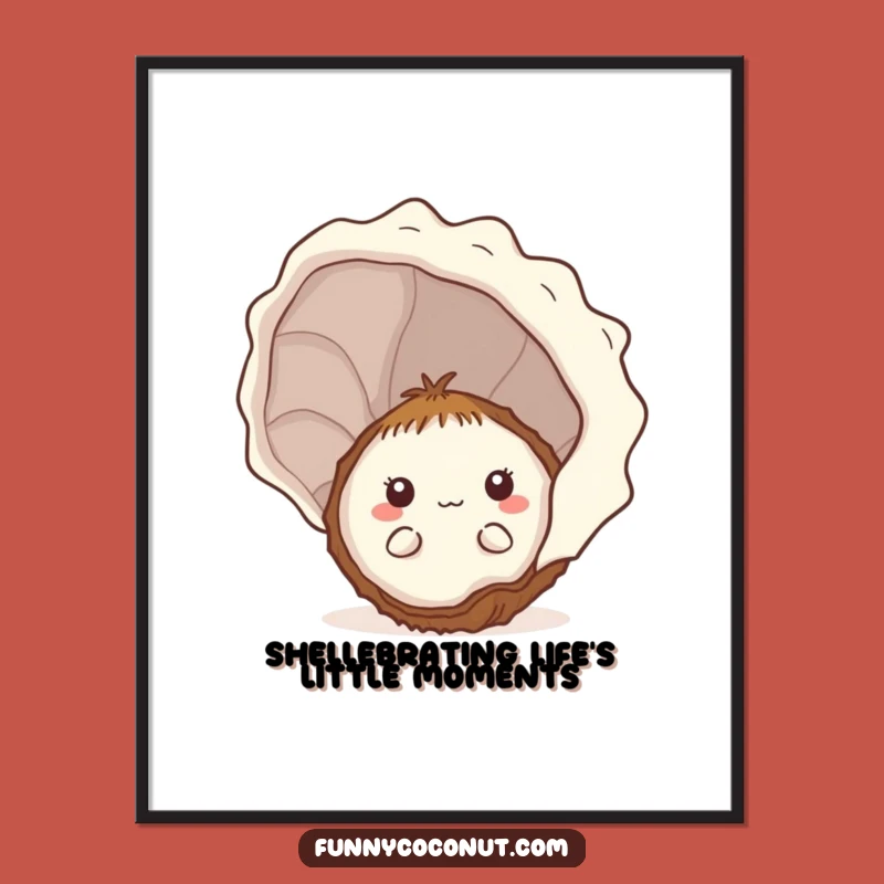 Funny Free Printable Wall Art: Shy Coconut & Seashell Coastal Charm - Downloadable Decor