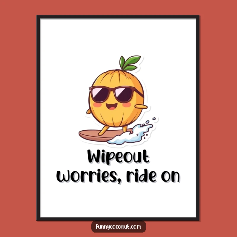 Free Printable Wall Art: Cool Surfing Coconut, Humorous Downloadable Decor