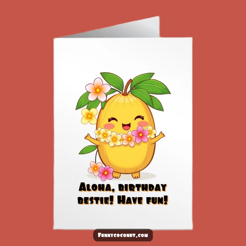 Free Printable Birthday Card: Coconut Lei Greeting, Joyful Tropical Funny Downloadable Gift