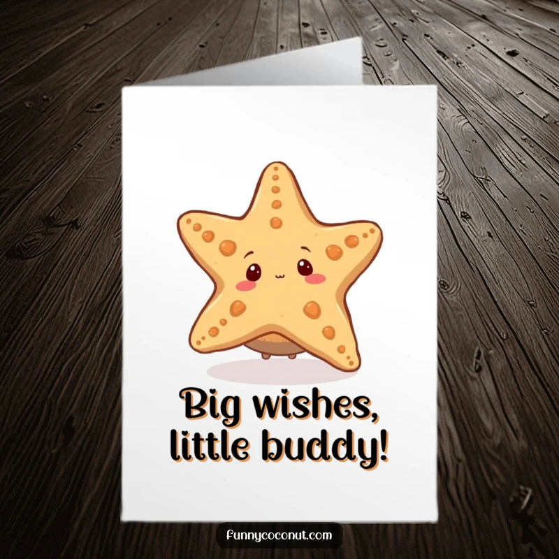 Funny Free Printable Birthday Card: Coconut peeking playfully from behind a giant, smiling starfish.