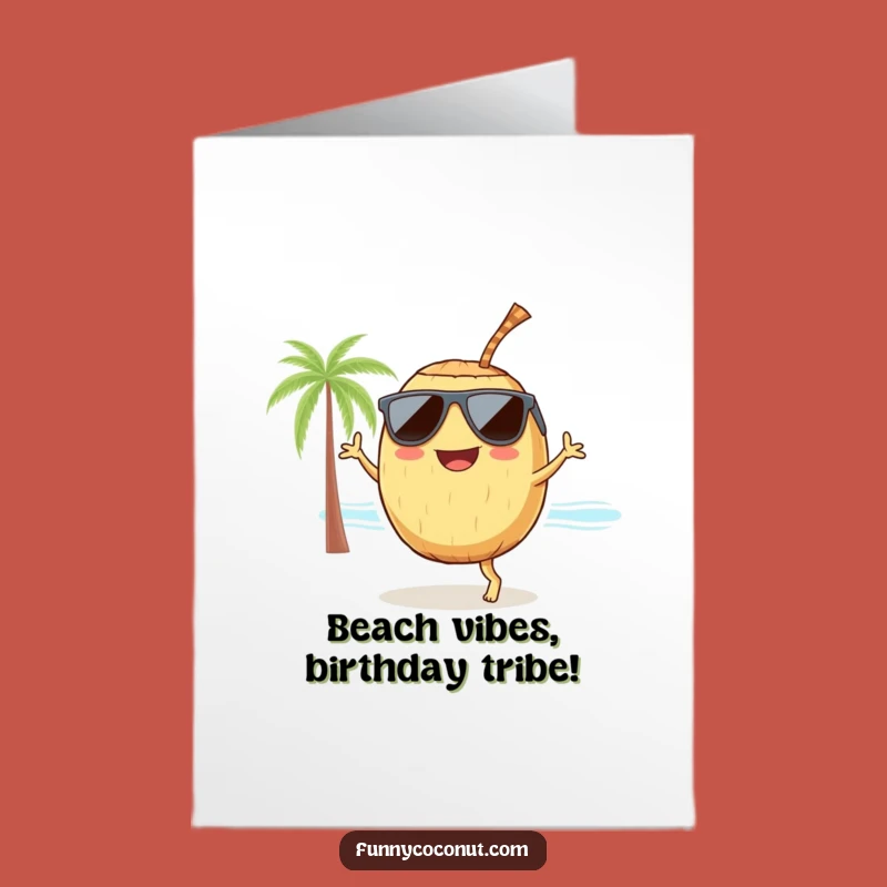 Free Printable Birthday Card: Dancing Coconut, Funny Downloadable Gift for Tropical Fun