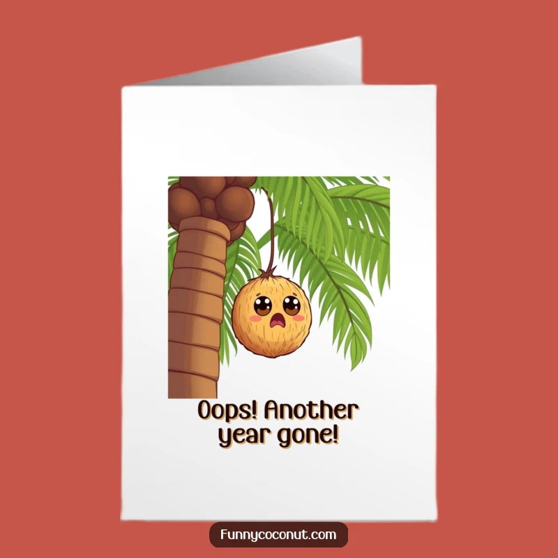 Free Printable Birthday Card: Falling Coconut Surprise, Funny Downloadable Gift for a Shocking Year