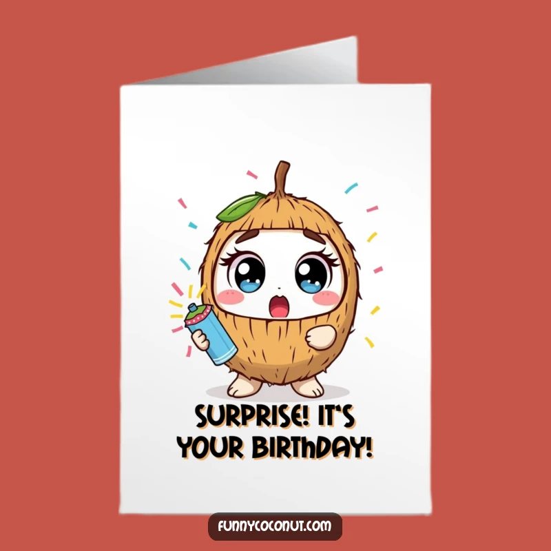 Free Printable Birthday Card: Surprised Coconut Confetti Blast Funny Downloadable Gift