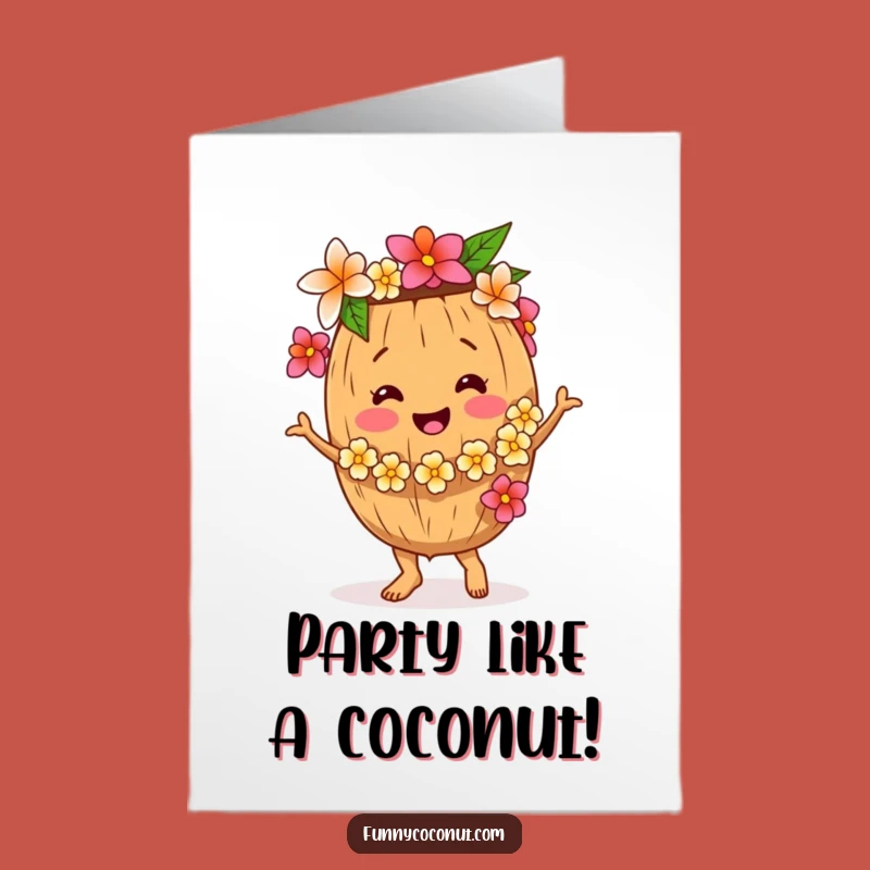 Free Printable Birthday Card: Dancing Coconut, Funny Downloadable Gift for a Fun Celebration