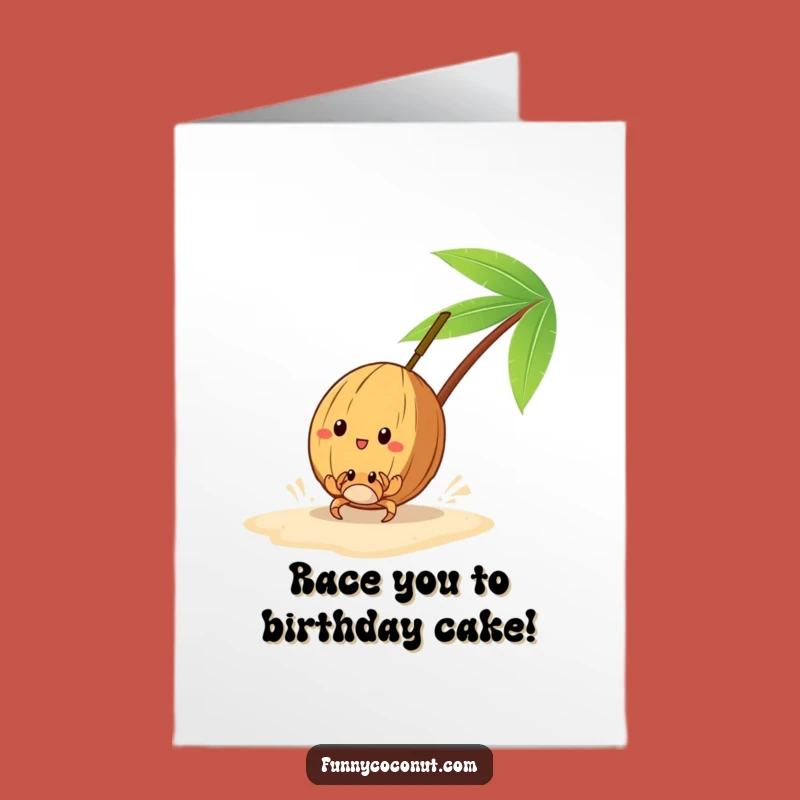 Free Printable Coconut Race Birthday Card: Funny Beach Fun Downloadable Gift