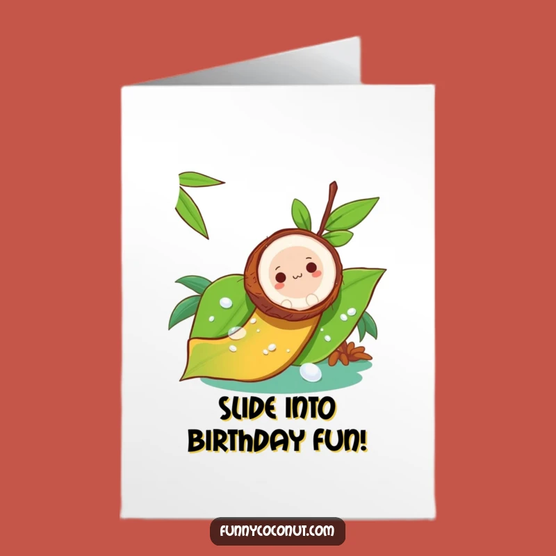 Free Printable Birthday Card: Coconut Slide Fun, Playful Downloadable Gift