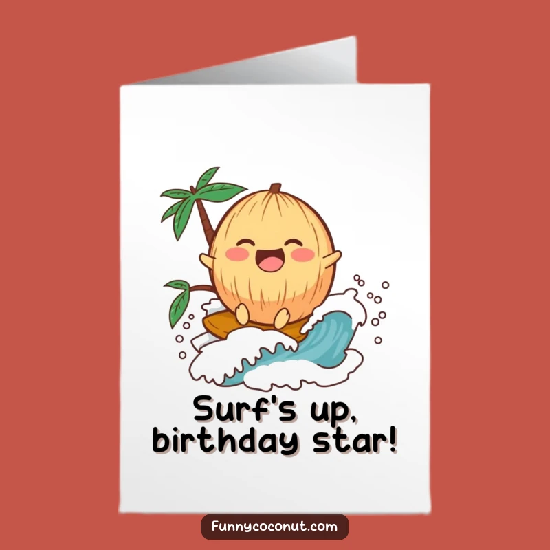 Free Printable Birthday Card: Laughing Coconut Wave Rider Funny Downloadable Gift