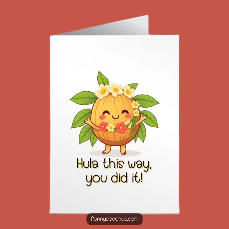 Free Printable Congrats Card: Cheerful Hula Coconut Celebration, Downloadable!
