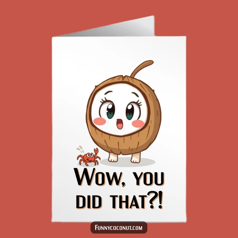Free Printable Congrats Card: Shocked Coconut & Crab, Downloadable Celebration