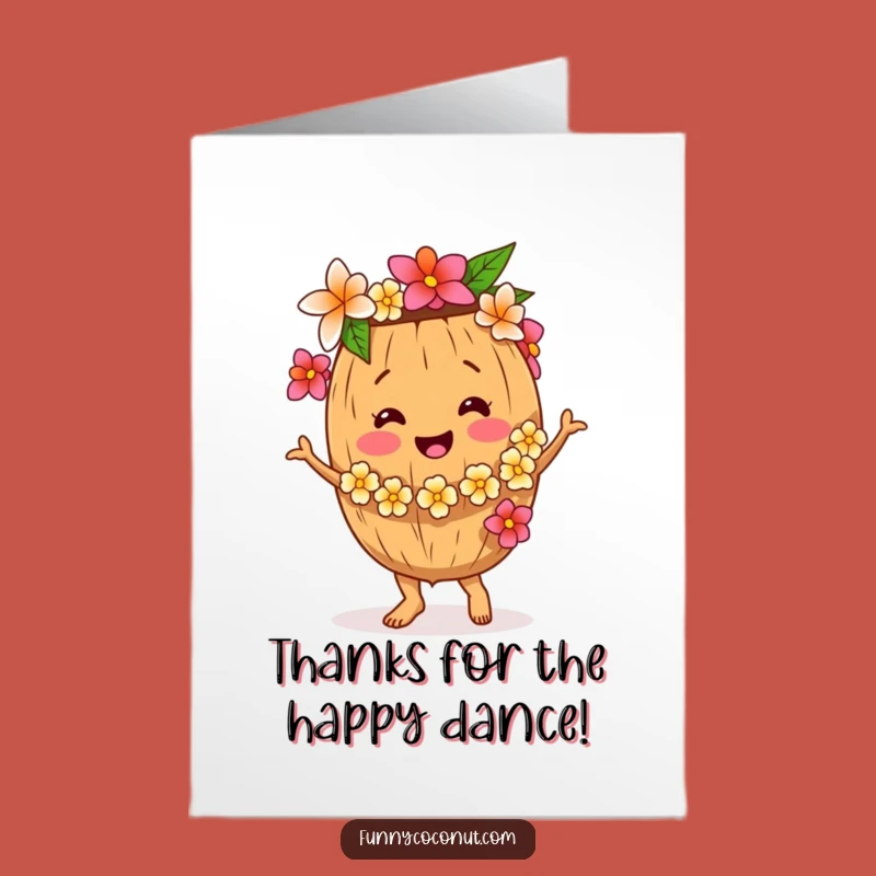 Free Printable Thank You Card: Dancing Coconut, Funny Downloadable Gift for Happy Thanks