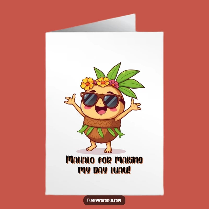 Free Printable Thank You Card: Hula Dancing Coconut Sunglasses Expressing Gratitude Greeting