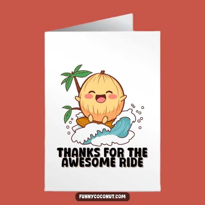 Free Printable Thank You Card: Laughing Coconut Wave Ride Funny Downloadable Gift
