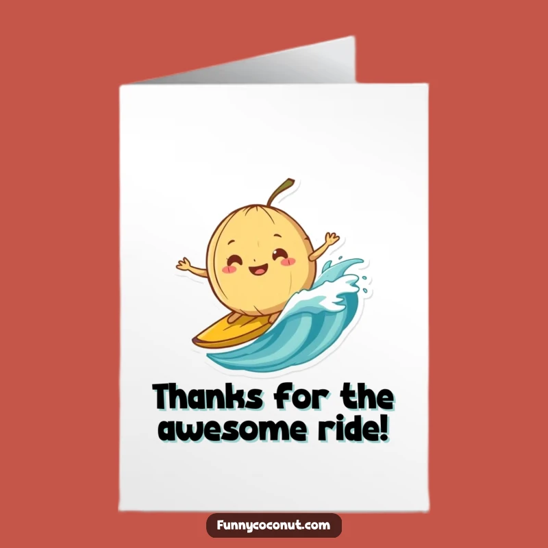 Free Printable Thank You Card: Surfing Coconut Banana Peel for a Quirky Gratitude Greeting