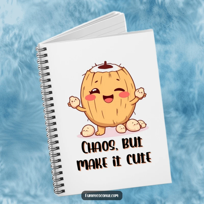 Funny Notebook: A winking coconut character skillfully juggles happy seashells, perfect for capturing notes with a touch of beachy humor.