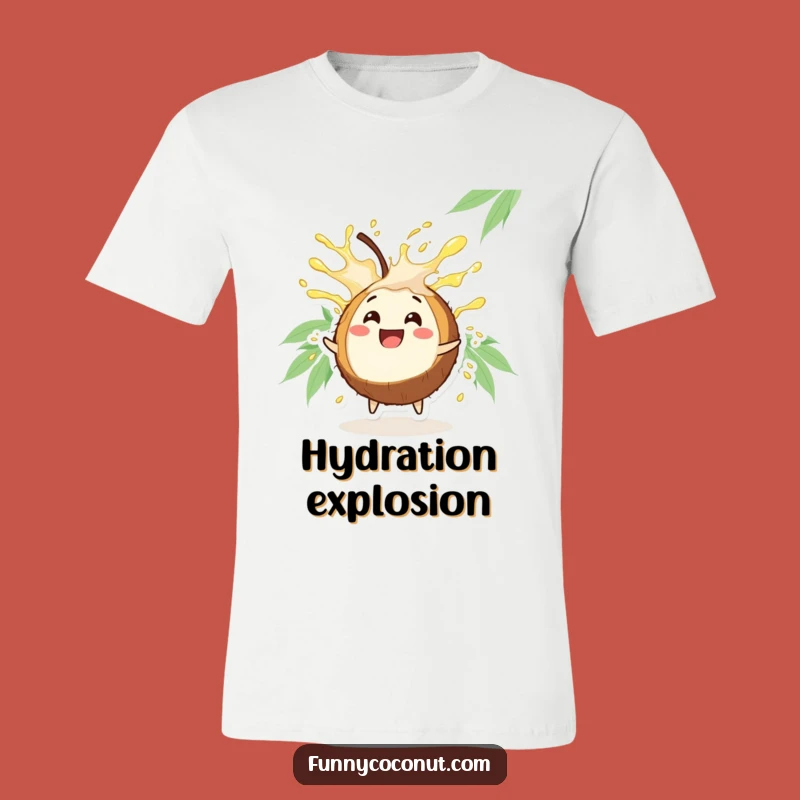 Funny Coconut Burst T-Shirt: Wear the Tropical Fun of a Joyful, Juice-Spraying Character