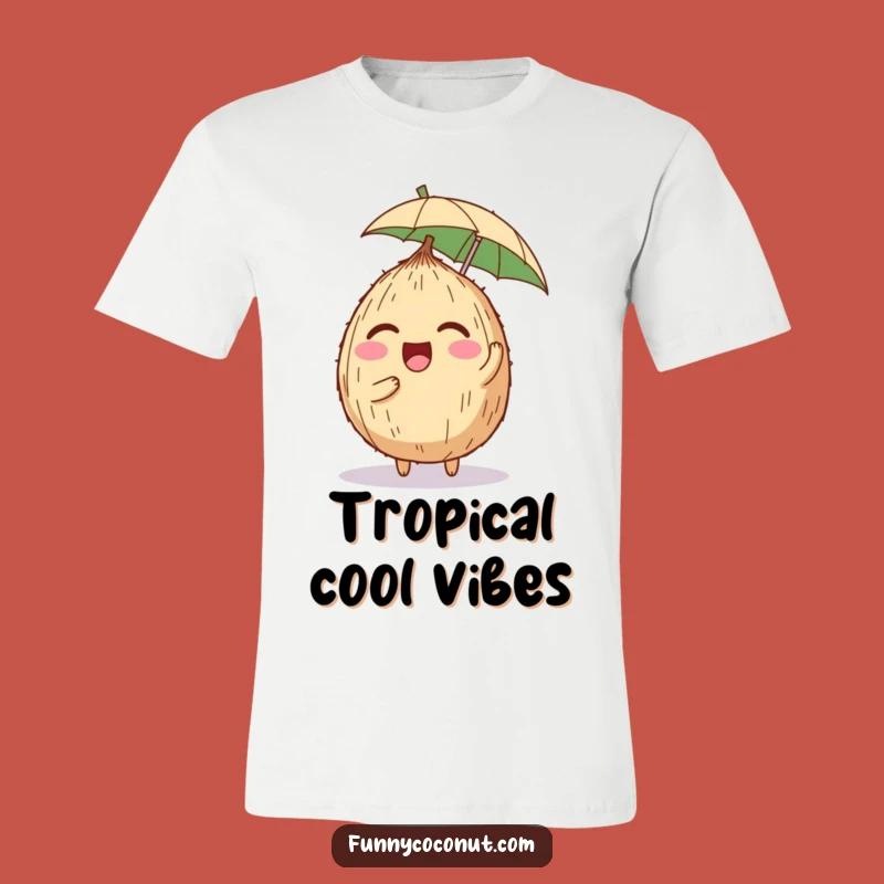 Funny Coconut Character T-Shirt: Giggling with Umbrella, A Comical Tropical Tee Gift