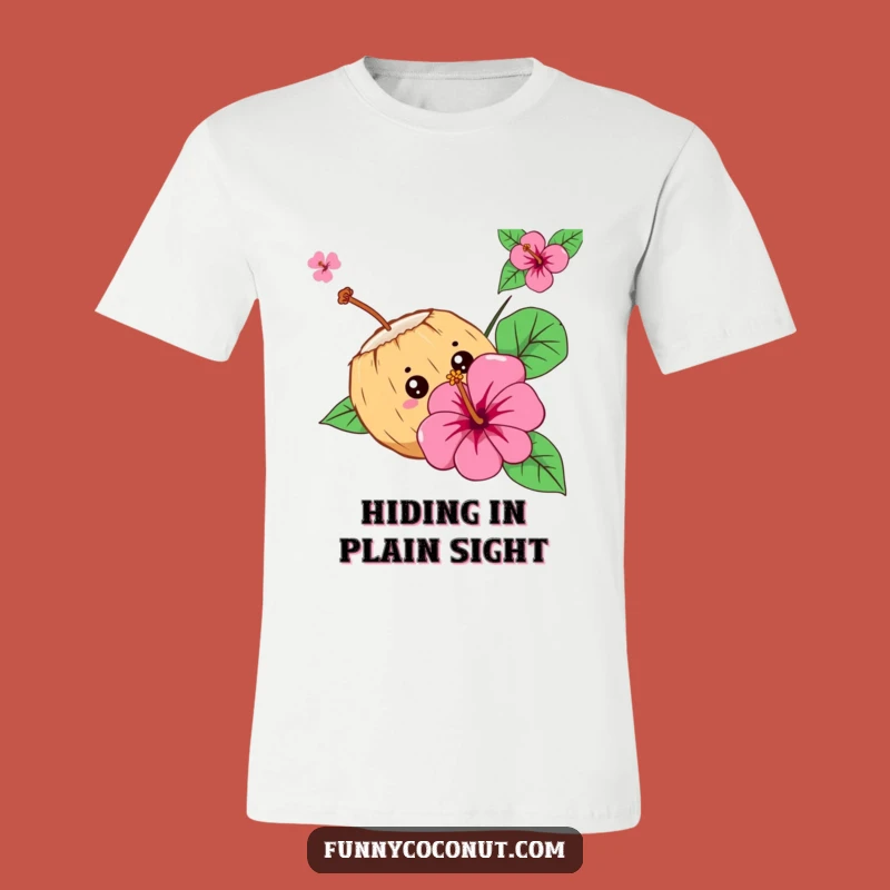 Funny Curious Coconut T-Shirt - Flower Peek, Tropical Surprise, Great Gift
