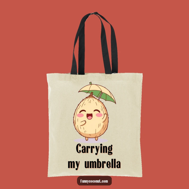 Funny Coconut Tote Bag: Giggling Character with Umbrella, Perfect Humorous Carry-all Gift