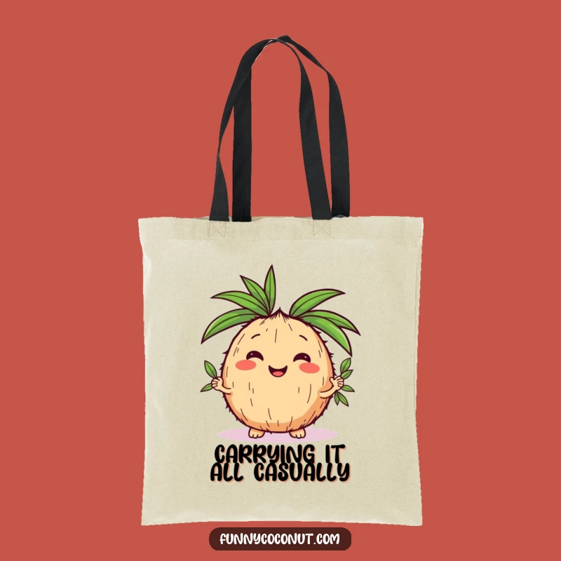 Funny Kawaii Coconut Juggling Leaves Tote Bag - Stylish Tropical Carry-all Gift