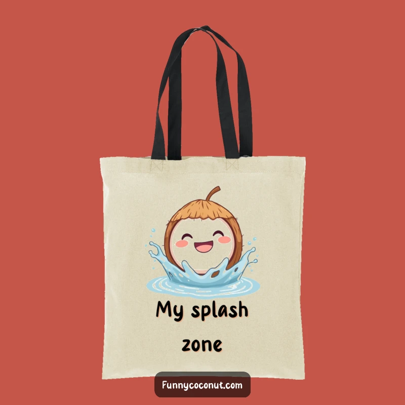 Funny Tote Bag: Grinning Coconut Splash - Humorous Water Enthusiast Carrier