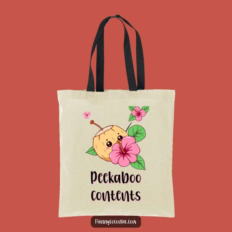 Funny Curious Coconut Tote Bag - Tropical Peekaboo, Flower Design, Perfect Gift